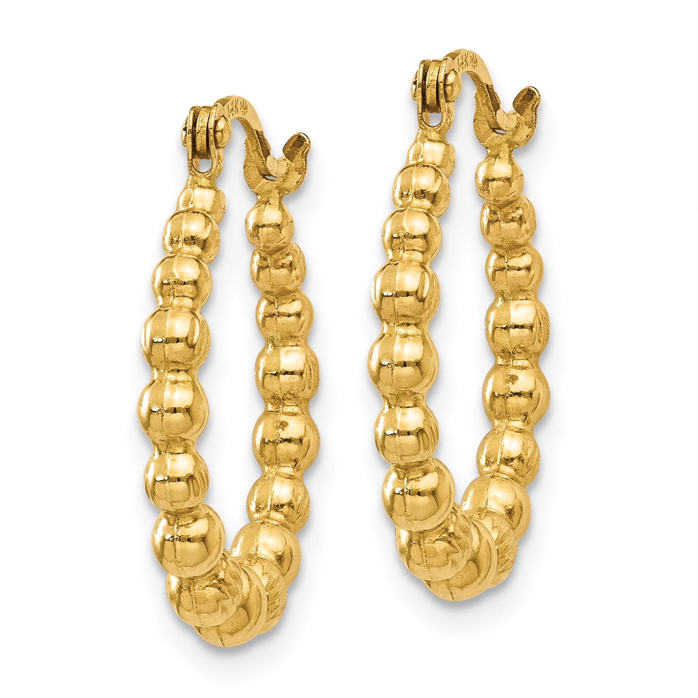 14K Yellow Gold Beaded Hoop Earrings