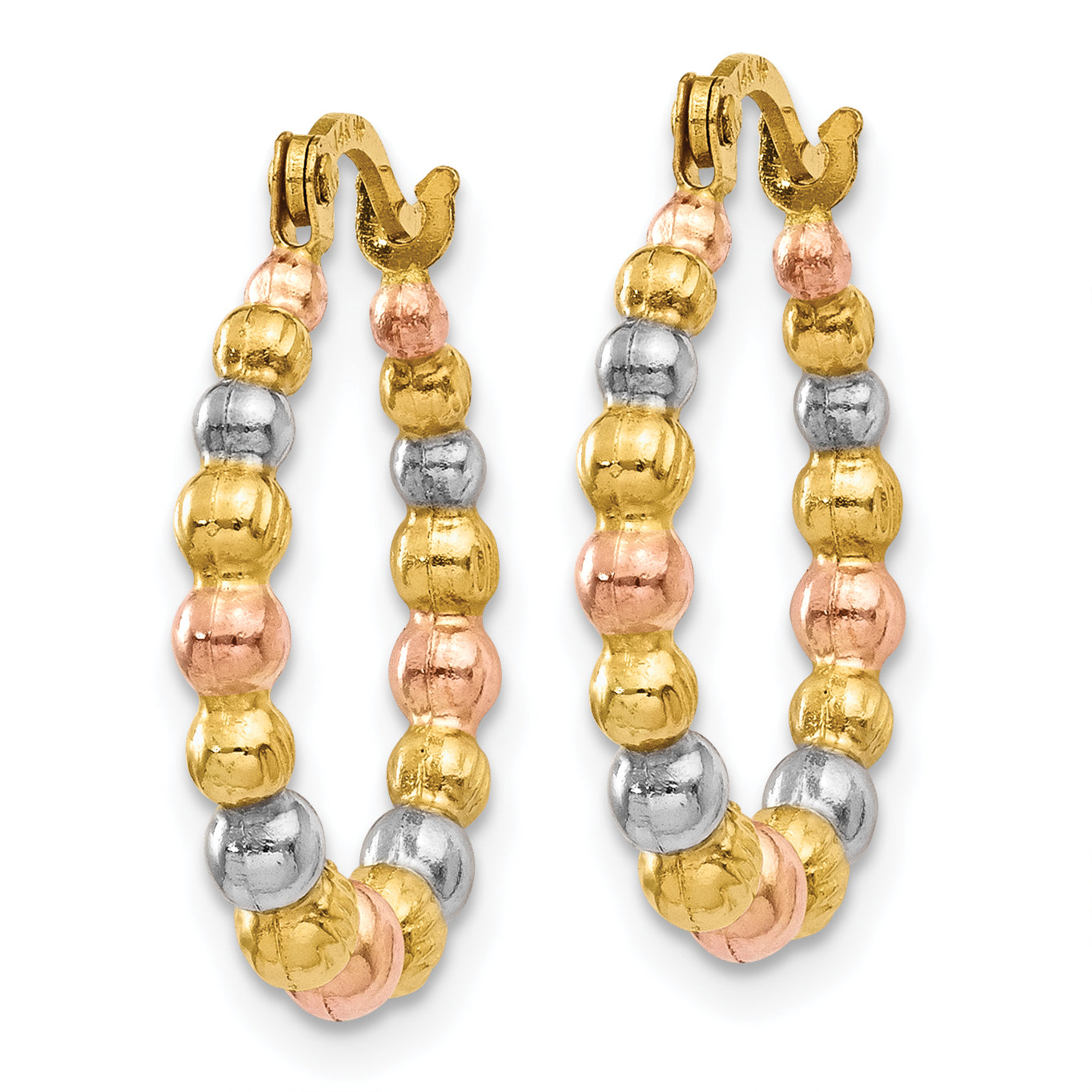 14K Yellow & Rhodium White And Rose Beaded Hoop Earrings