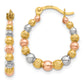 14K Yellow & Rhodium White And Rose Beaded Hoop Earrings