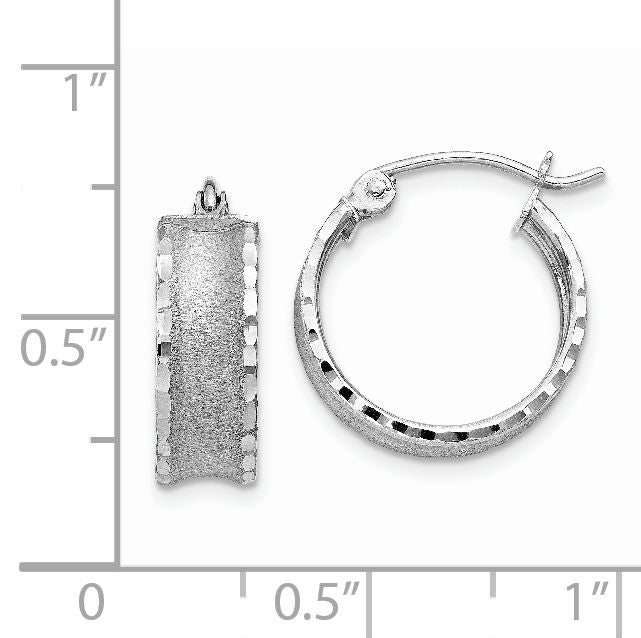 14K White Gold Diamond Cut Satin Hoop Earrings