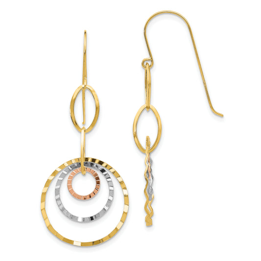 14K Tri-Color Textured Circle Dangle Earrings