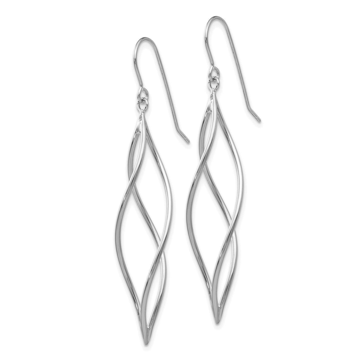 14K White Gold Polished Long Twisted Dangle Earrings