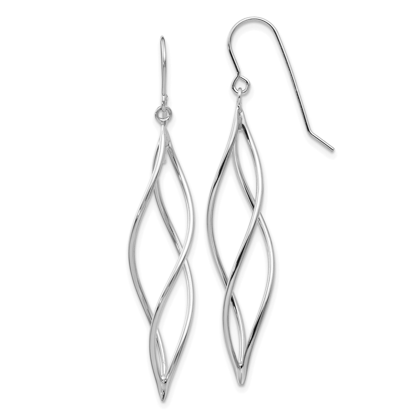 14K White Gold Polished Long Twisted Dangle Earrings