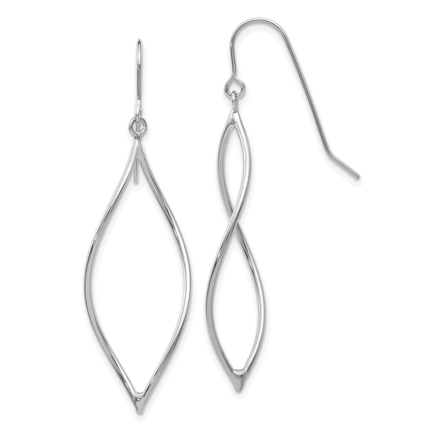 14K White Gold Polished Twisted Oblong Dangle Earrings