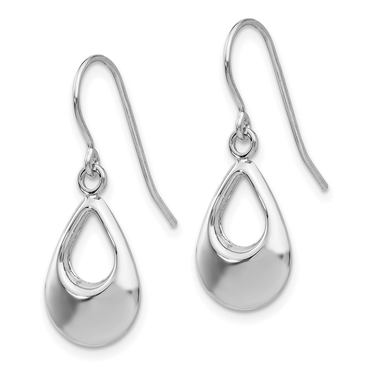 14K White Gold Teardrop Hollow Dangle Earrings