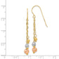 14K Tri-Color W/Diamond-Cut Beads Dangle Earrings