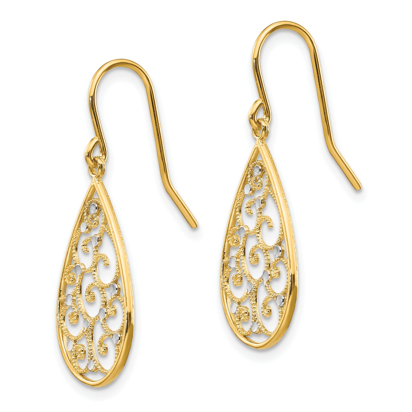 14K Yellow & Rhodium Polished Teardrop Earrings