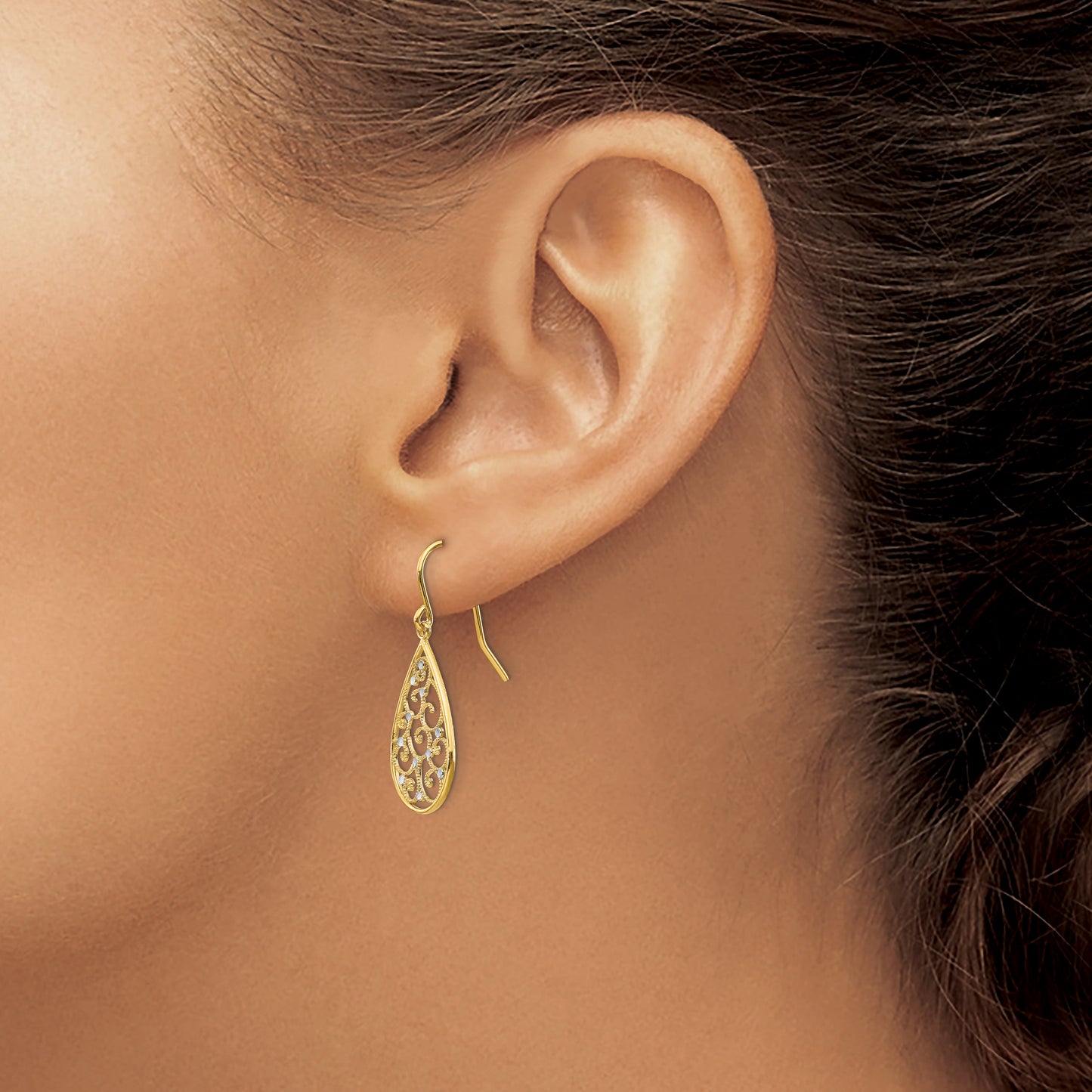 14K Yellow & Rhodium Polished Teardrop Earrings