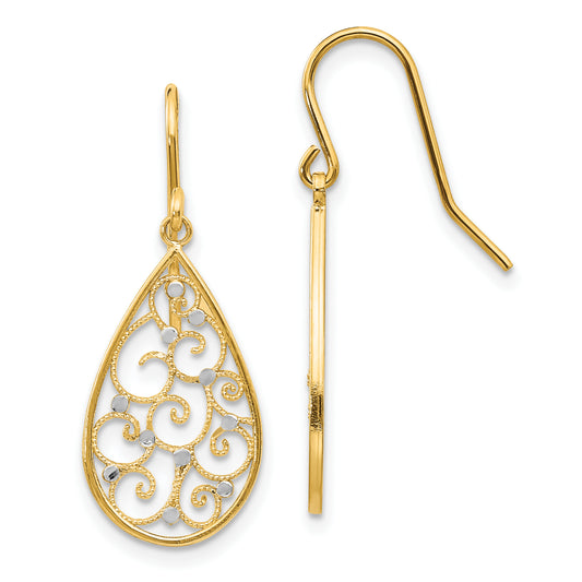 14K Yellow & Rhodium Polished Teardrop Earrings