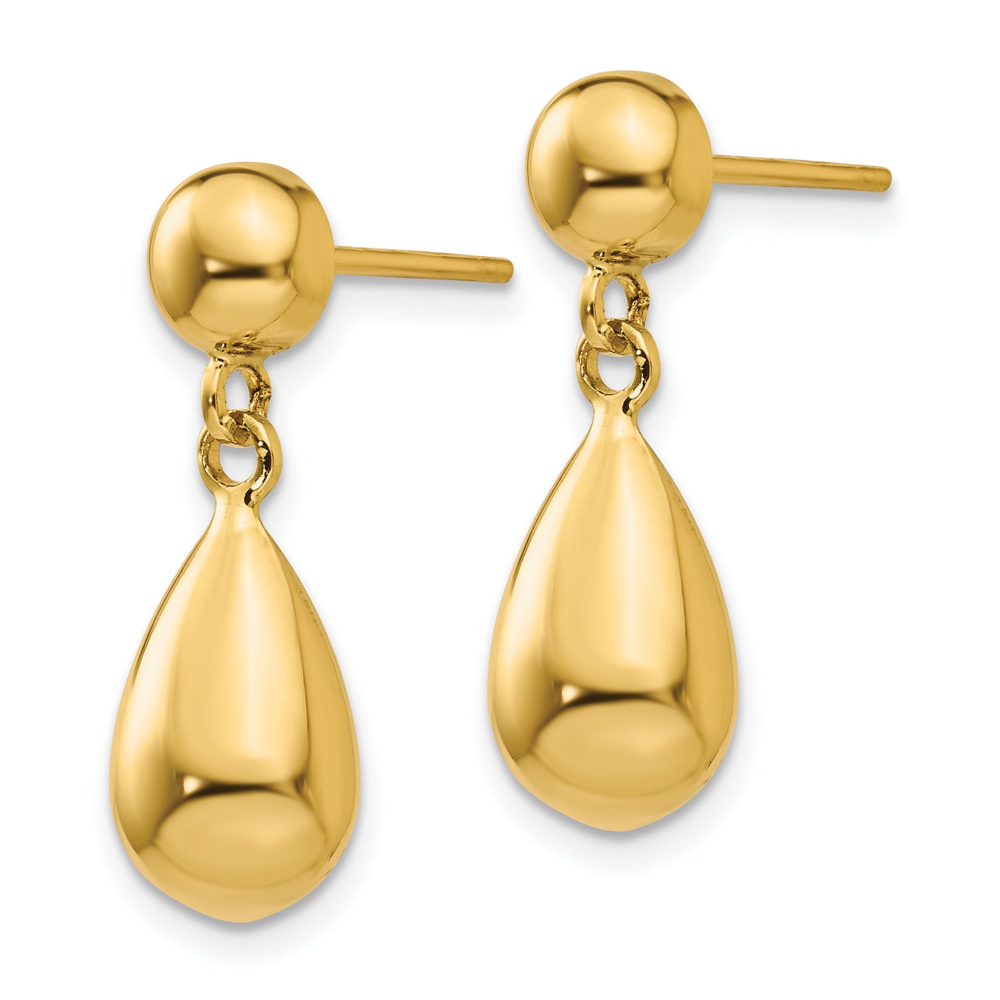 14K Yellow Gold Teardrop Hollow Post Dangle Earrings