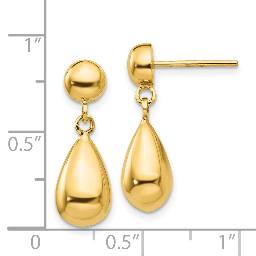 14K Yellow Gold Teardrop Hollow Post Dangle Earrings