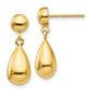 14K Yellow Gold Teardrop Hollow Post Dangle Earrings