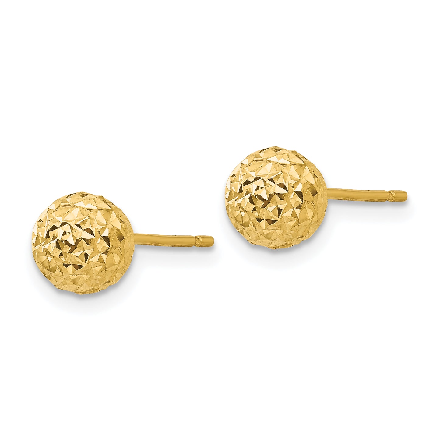 14K Yellow Gold Diamond Cut Ball Post Earrings