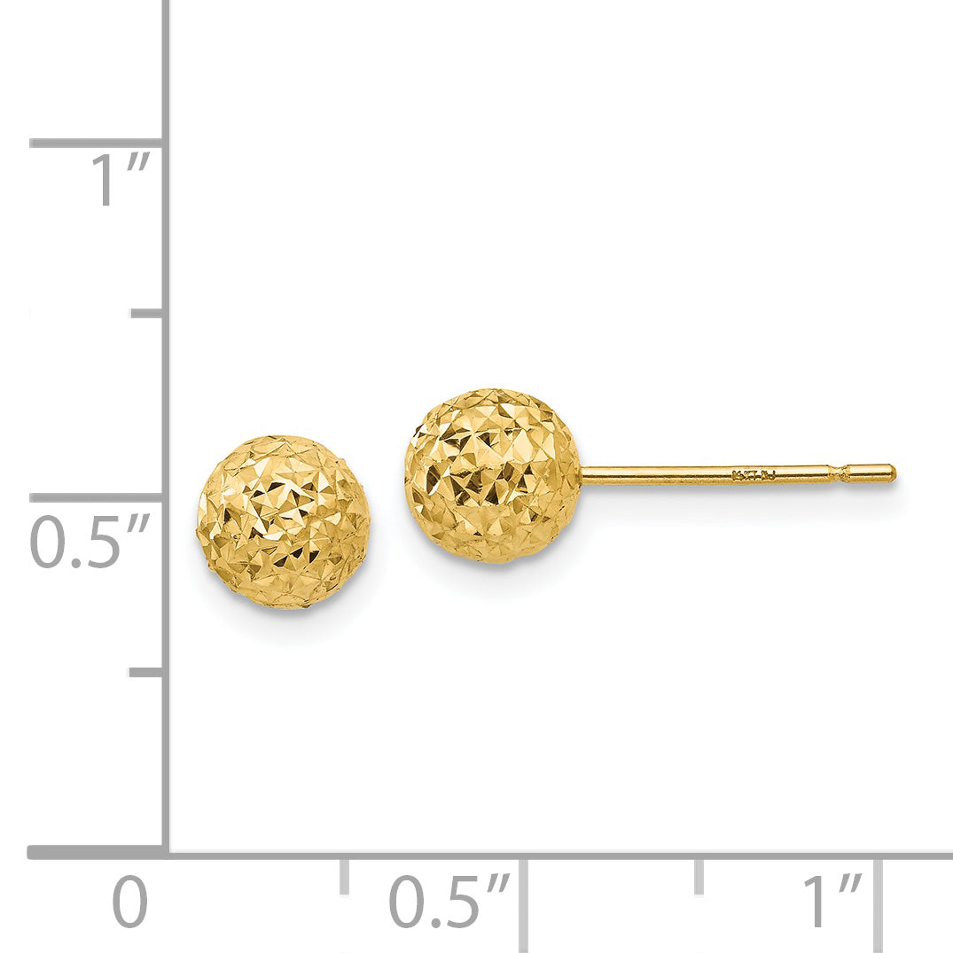 14K Yellow Gold Diamond Cut Ball Post Earrings