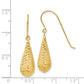 14K Yellow Gold Diamond Cut Puff Tear Drop Dangle Earrings