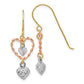 14K Tri-Color Diamond Cut Heart Dangle Earrings