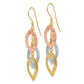 14K Tri-Color Diamond Cut Tear Drop Shepherd Hook Earrings