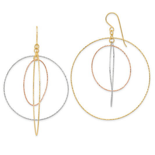 14K Tri-Color Diamond Cut Graduated Circles Shepherd Hook Earrings