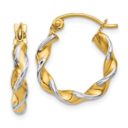 14K Yellow & Rhodium W/ White Polished 2.75mm Fancy Twisted Hoop Earrings