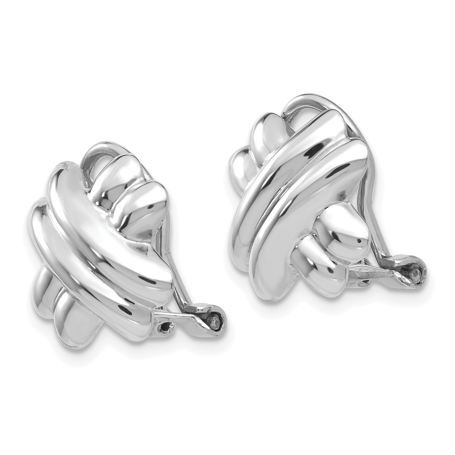 14K White Gold Polished Non-Pierced X Omega Back Earrings