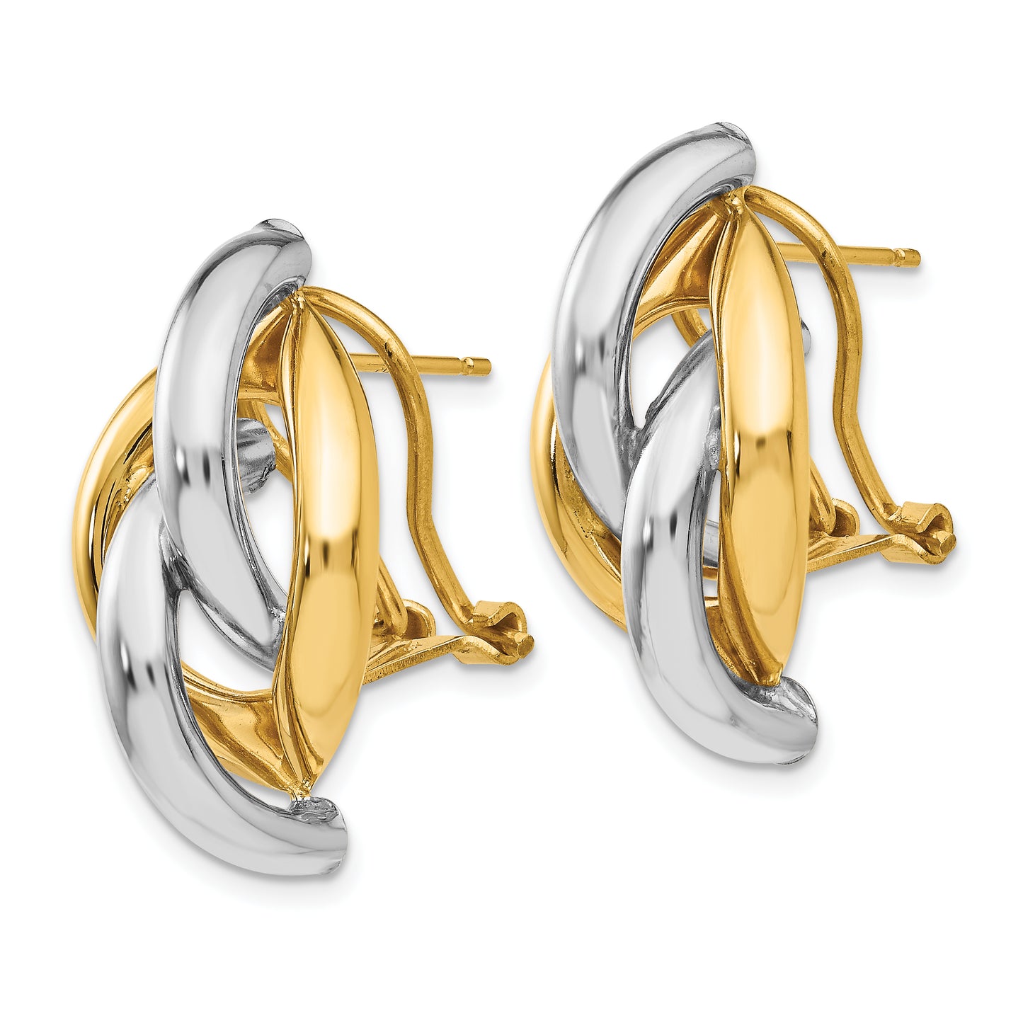 14K Two-Tone Swirl Omega Back Post Earrings