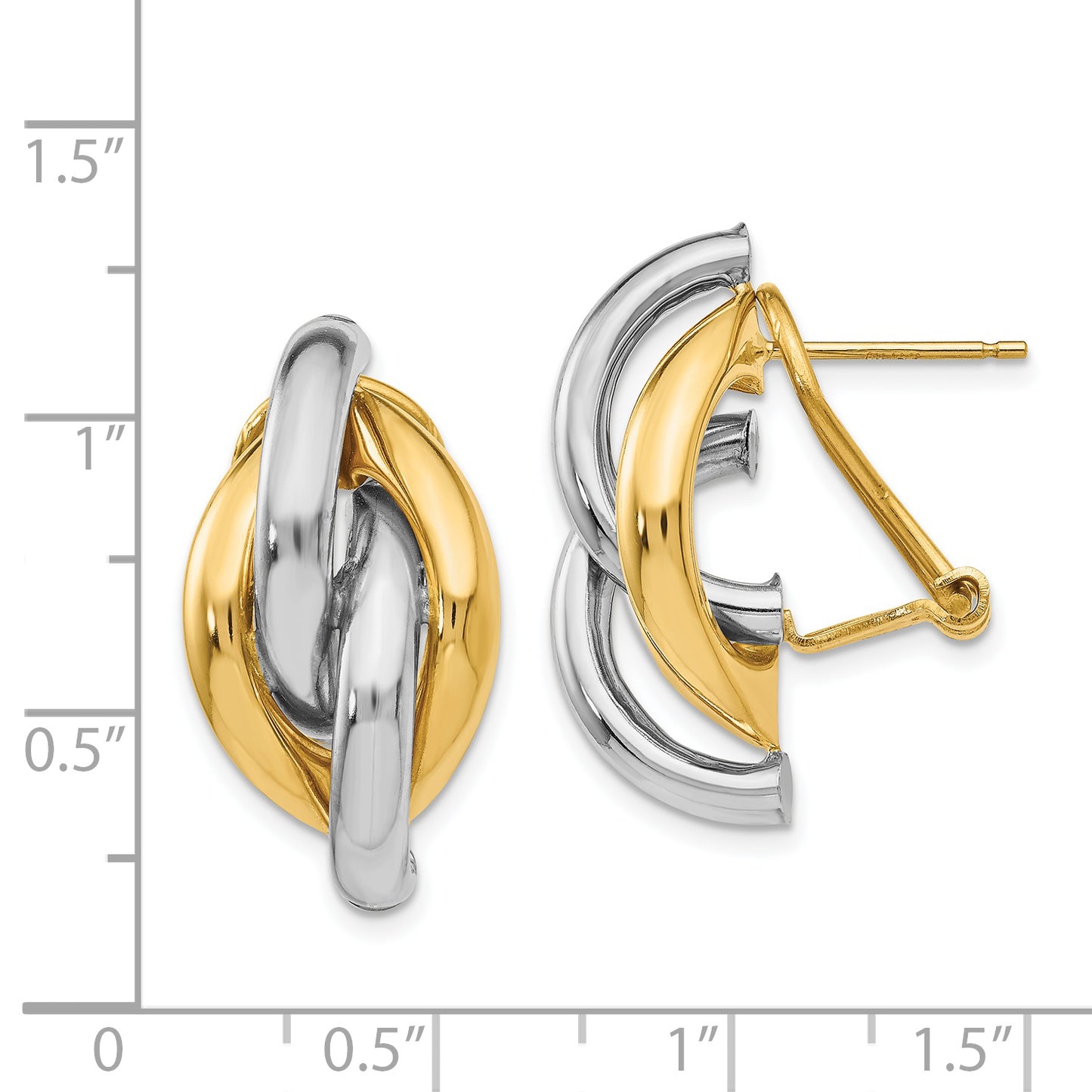 14K Two-Tone Swirl Omega Back Post Earrings