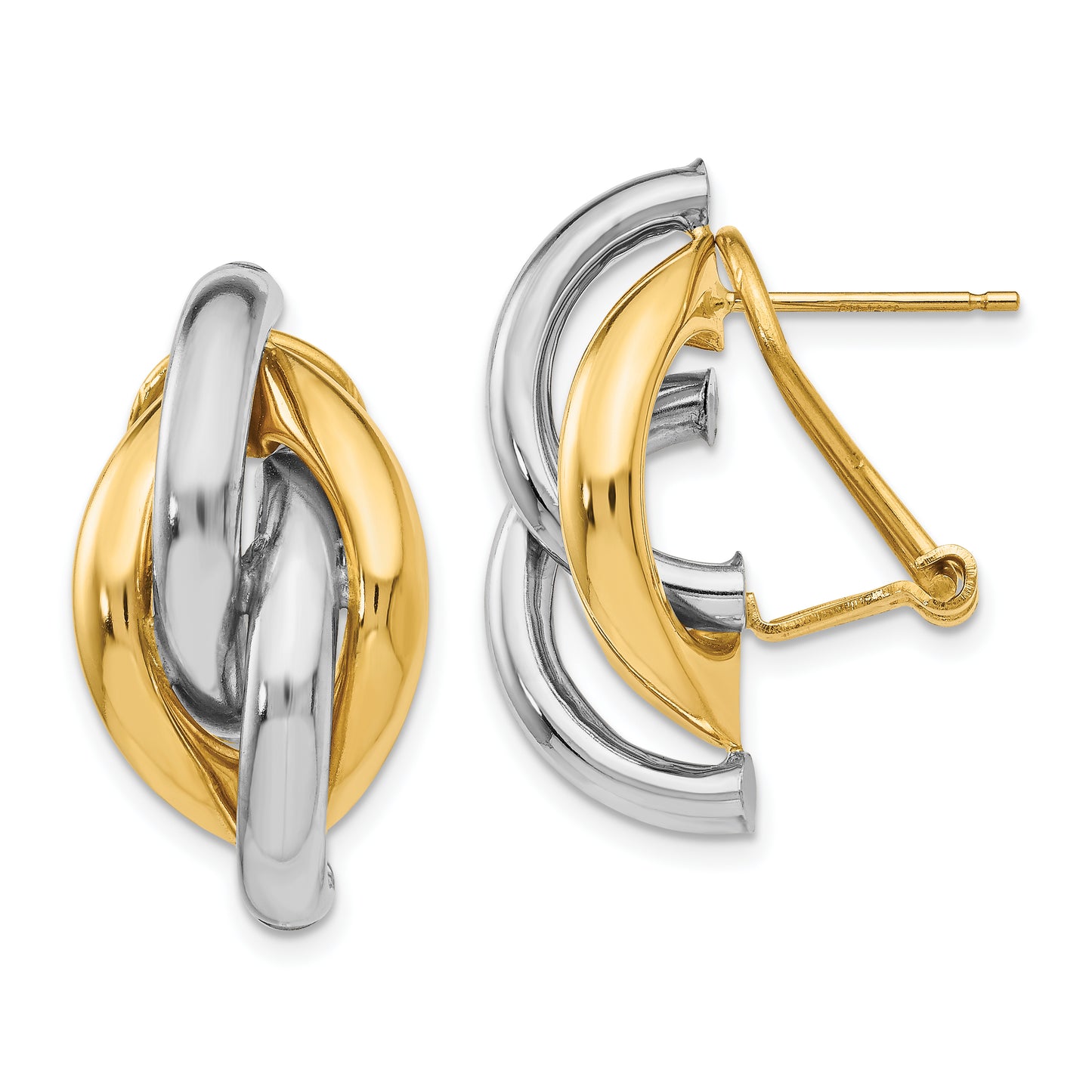 14K Two-Tone Swirl Omega Back Post Earrings