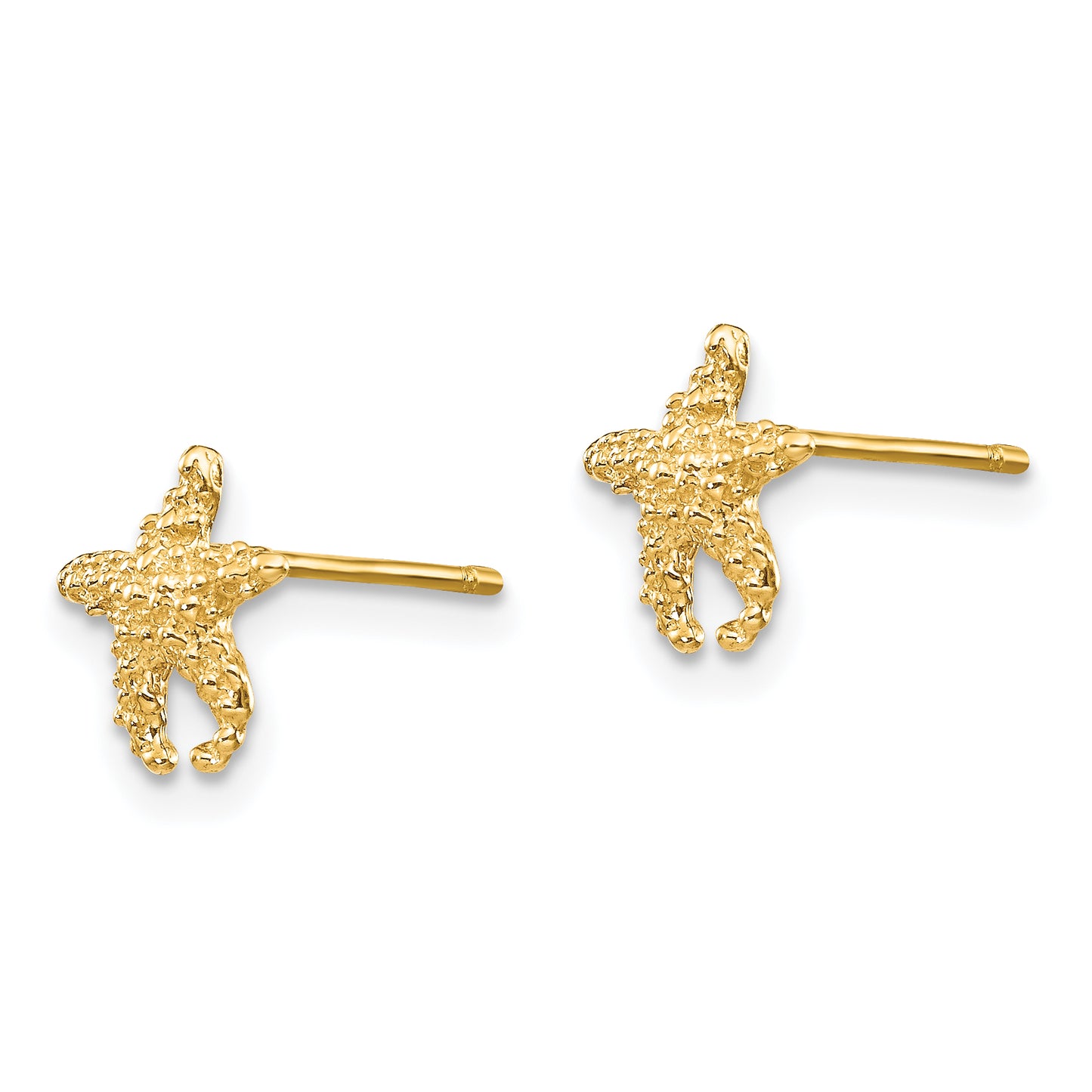 14K Yellow Gold Polished And Textured Starfish Post Earrings