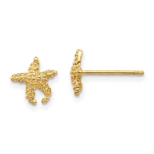 14K Yellow Gold Polished And Textured Starfish Post Earrings