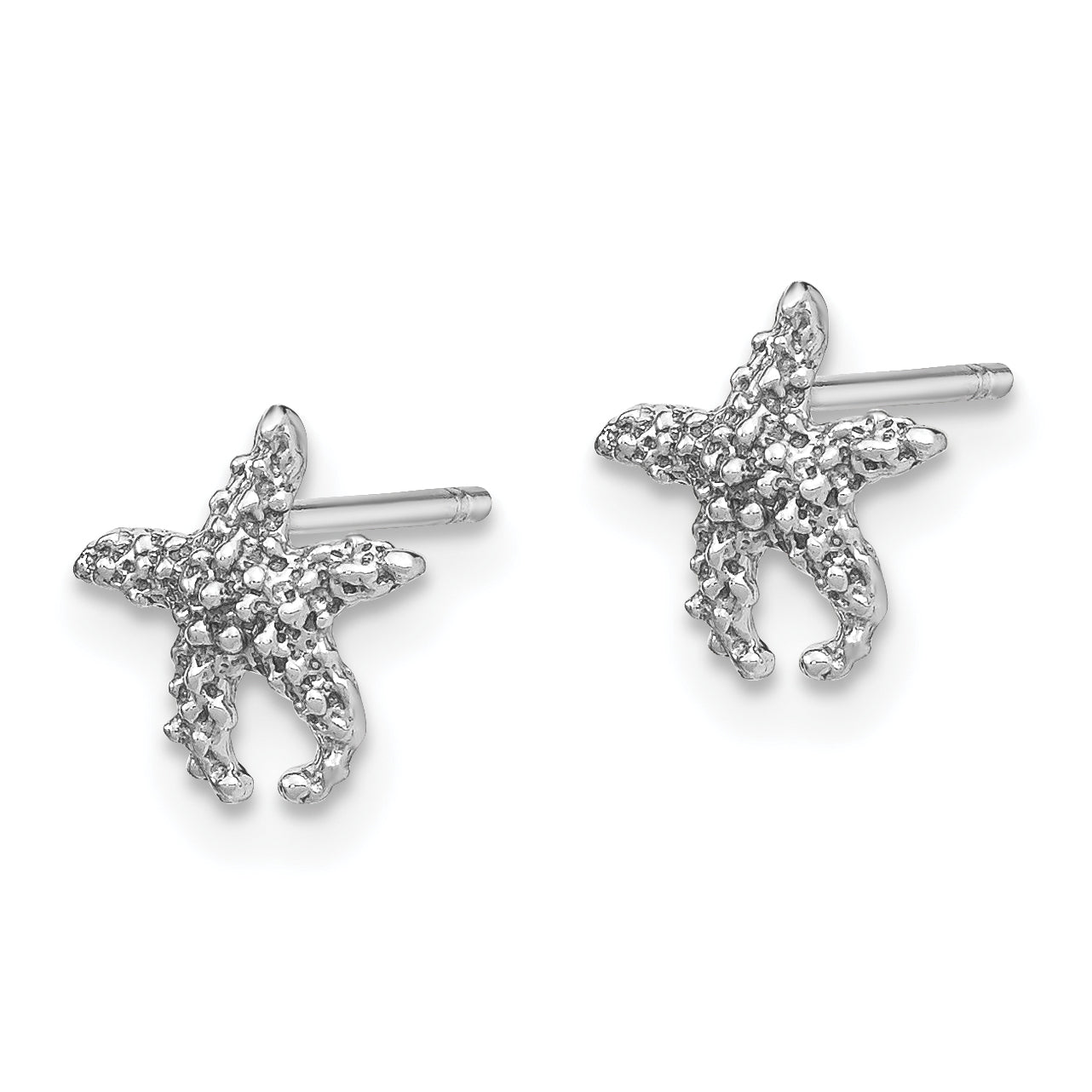 14K White Gold Polished And Textured Starfish Post Earrings