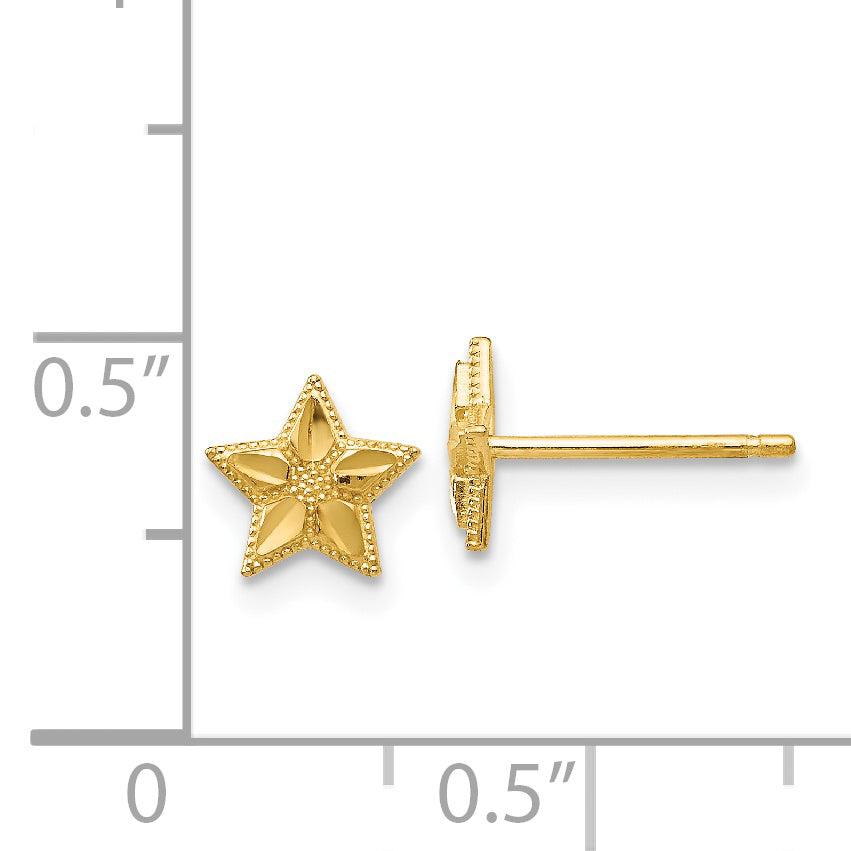 14K Yellow Gold Polished And D/C Star Post Earrings