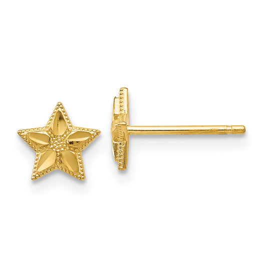 14K Yellow Gold Polished And D/C Star Post Earrings