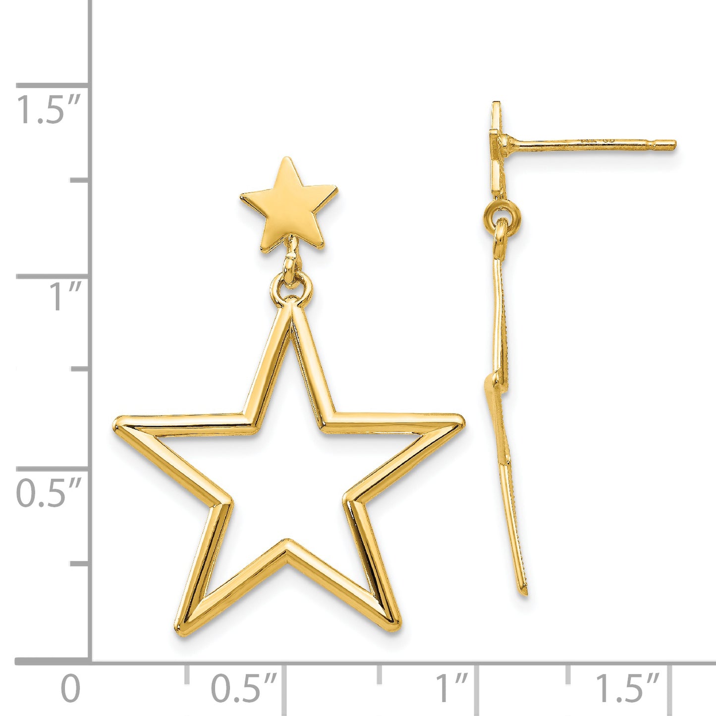 14K Yellow Gold Star Dangle Post Earrings