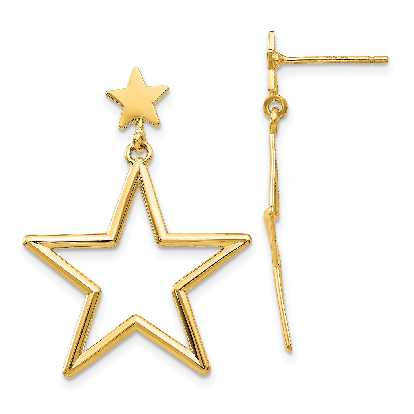 14K Yellow Gold Star Dangle Post Earrings