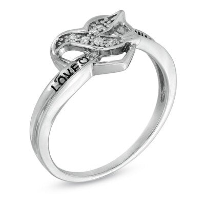 Natural Diamond Accent "Love Waits" Heart-Shaped Purity Ring in Sterling Silver