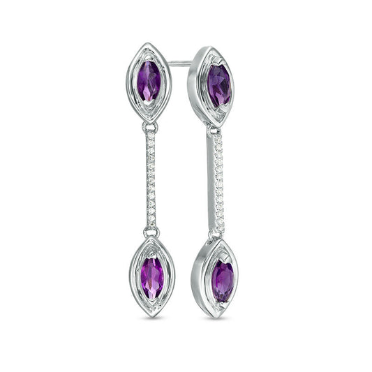 Marquise Amethyst and Diamond Accent Drop Earrings in Sterling Silver