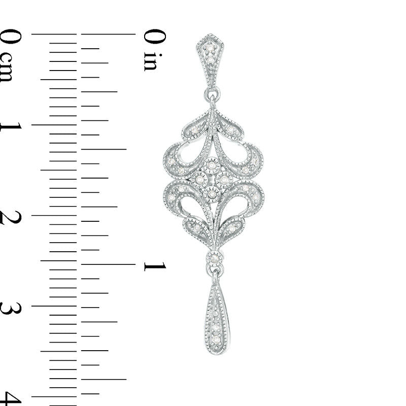 0.1 CT. T.W. Diamond Filigree Vintage-Style Drop Earrings in Sterling Silver