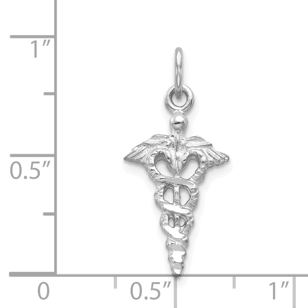 14K White Gold 3-D Caduceus Charm