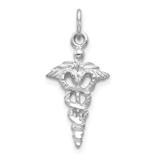 14K White Gold 3-D Caduceus Charm