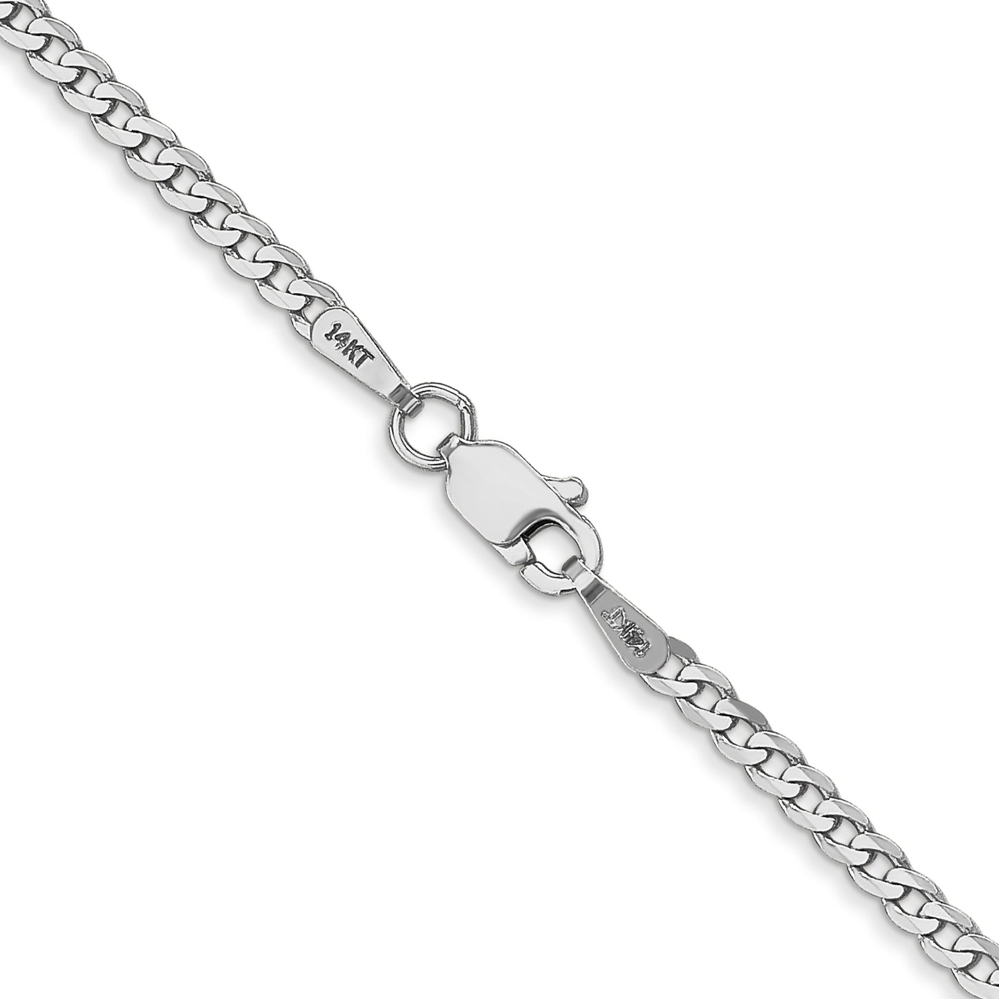 16 Inch 14K White Gold 2.2mm Flat Beveled Curb Chain