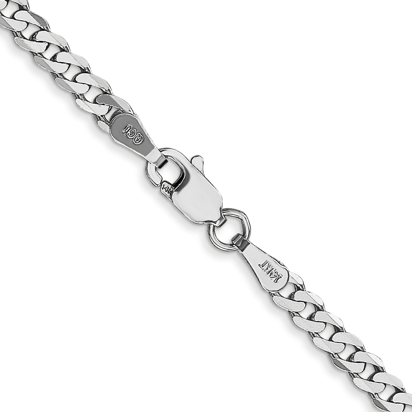 14K White Gold 16 Inch 2.9mm Flat Beveled Curb With Lobster Clasp Chain