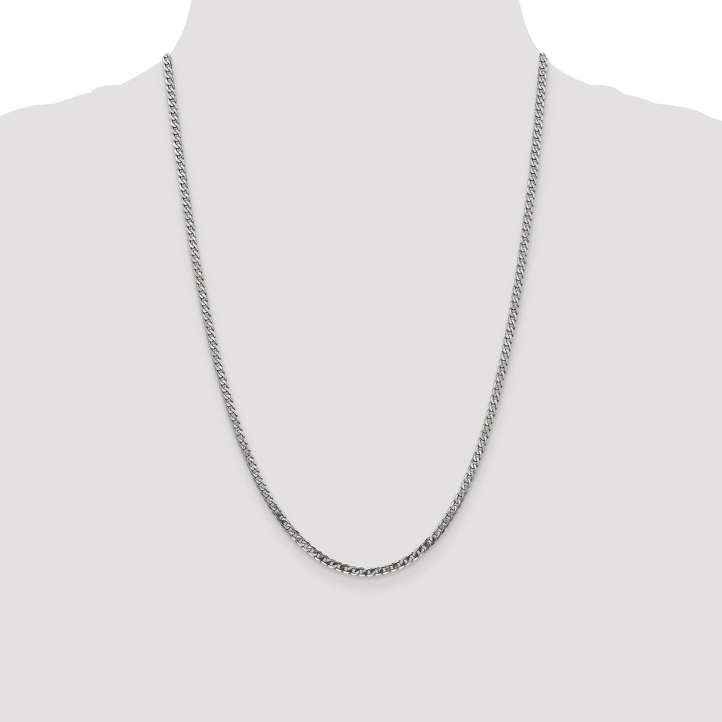 14K White Gold 24 Inch 2.9mm Flat Beveled Curb With Lobster Clasp Chain