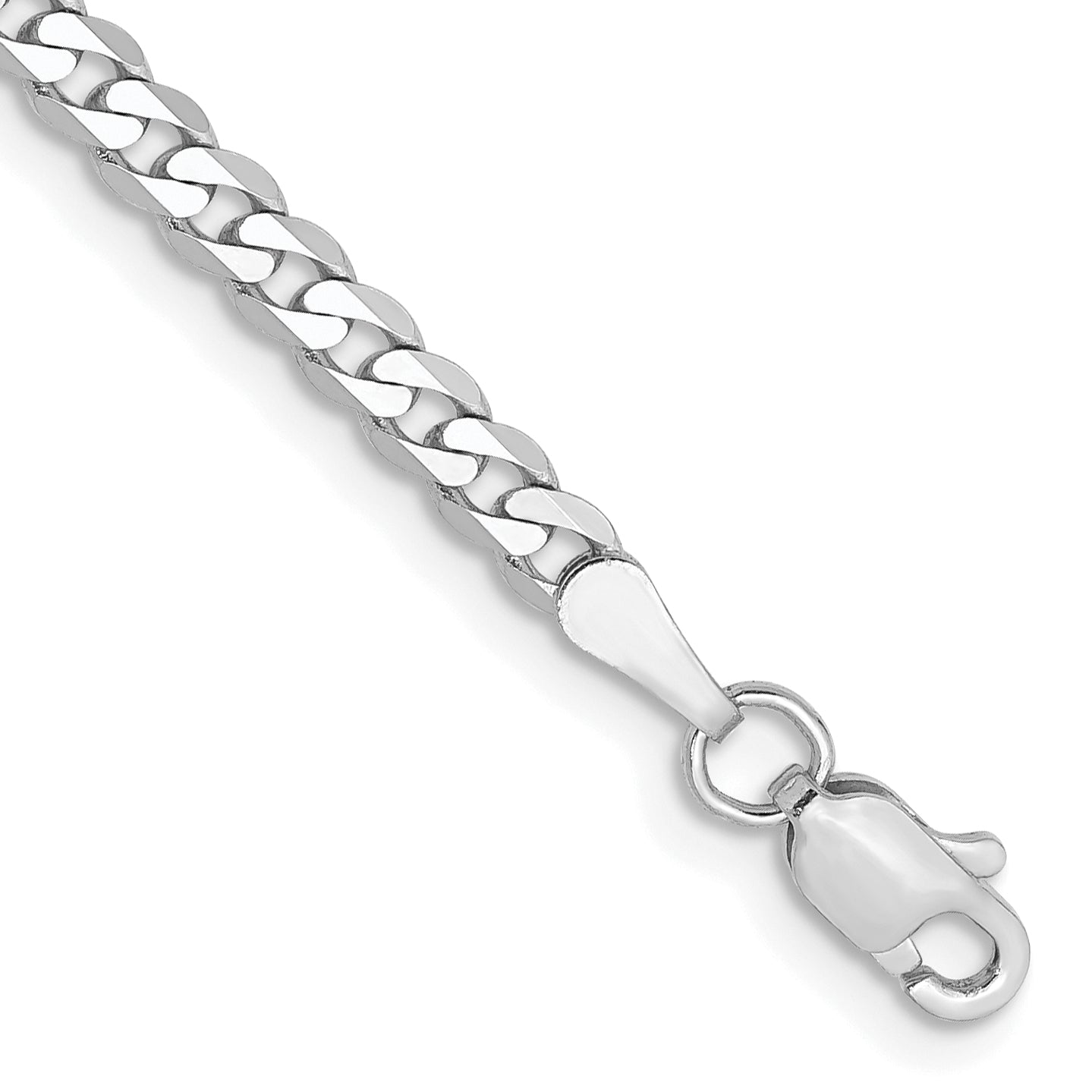 14K White Gold 8 Inch 2.9mm Flat Beveled Curb With Lobster Clasp Bracelet