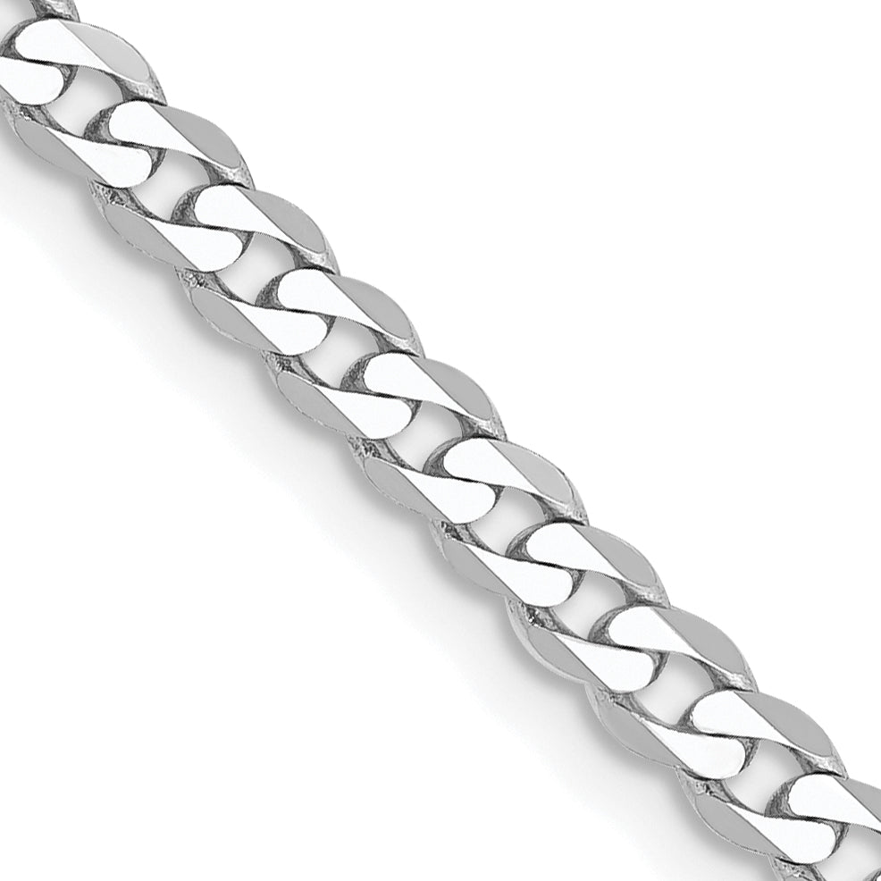 14K White Gold 18 Inch 2.9mm Flat Beveled Curb With Lobster Clasp Chain