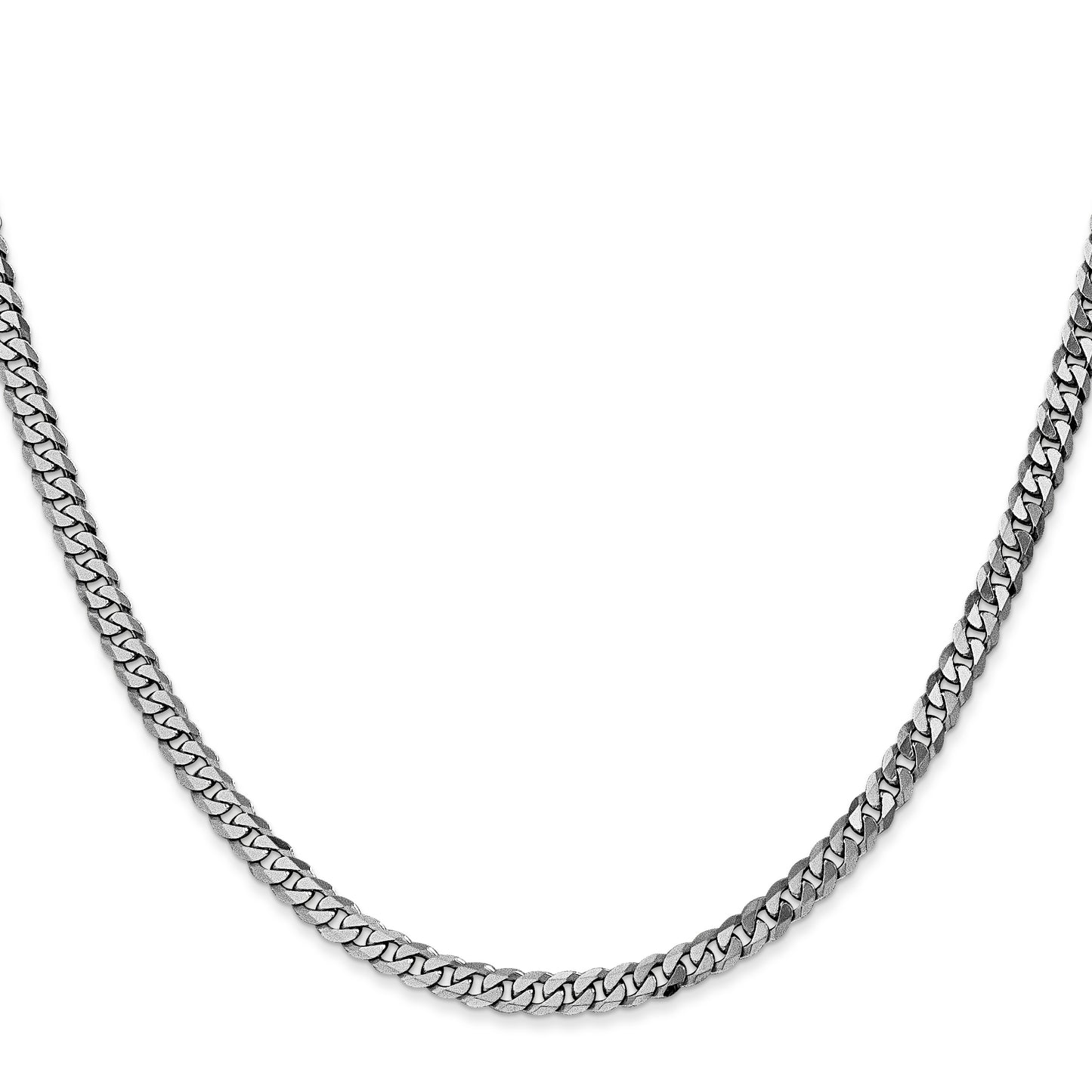 14K White Gold 16 Inch 3.9mm Flat Beveled Curb With Lobster Clasp Chain