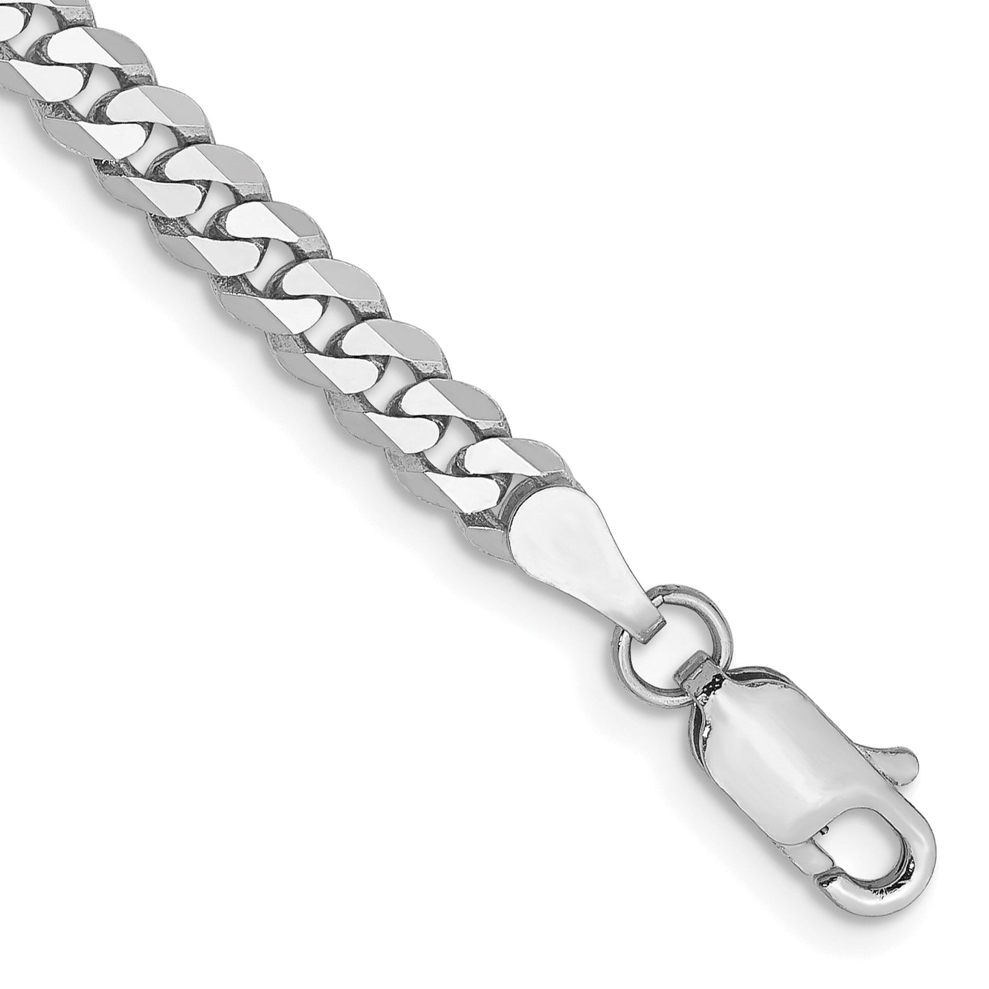 14K White Gold 7 Inch 3.9mm Flat Beveled Curb With Lobster Clasp Bracelet