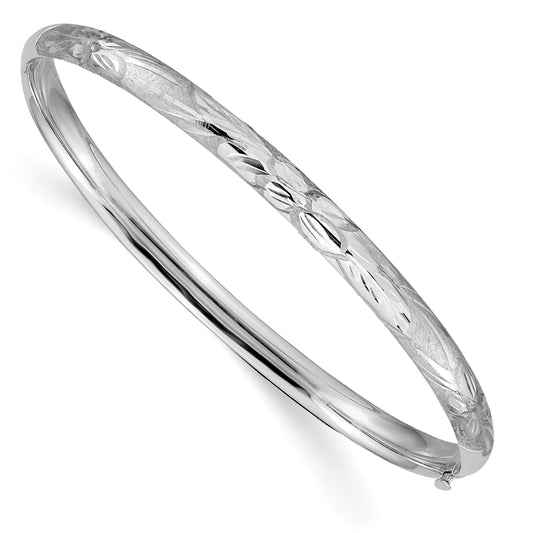 14K White Gold 3/16 Florentine Engraved Hinged Bangle