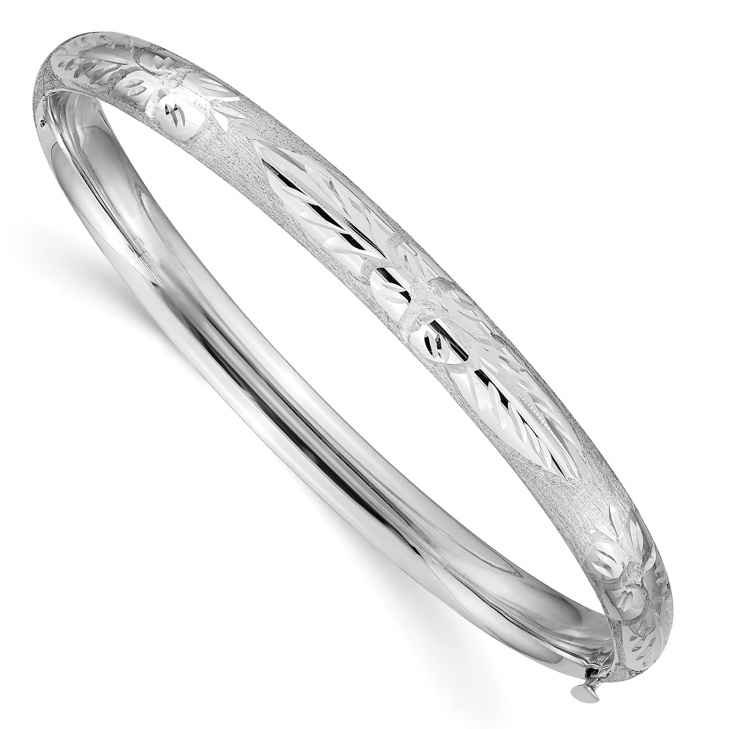 14K White Gold 4/16 Florentine Engraved Hinged Bangle