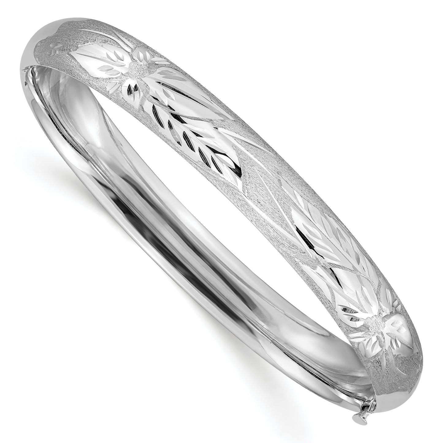 14K White Gold 5/16 Florentine Engraved Hinged Bangle