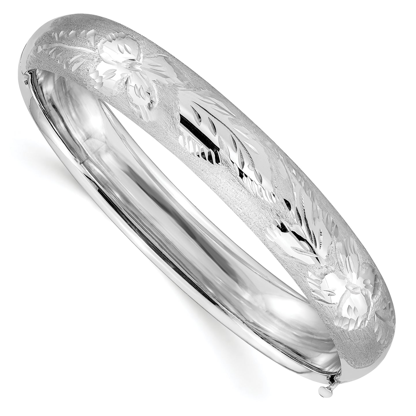 14K White Gold 7/16 Florentine Engraved Hinged Bangle